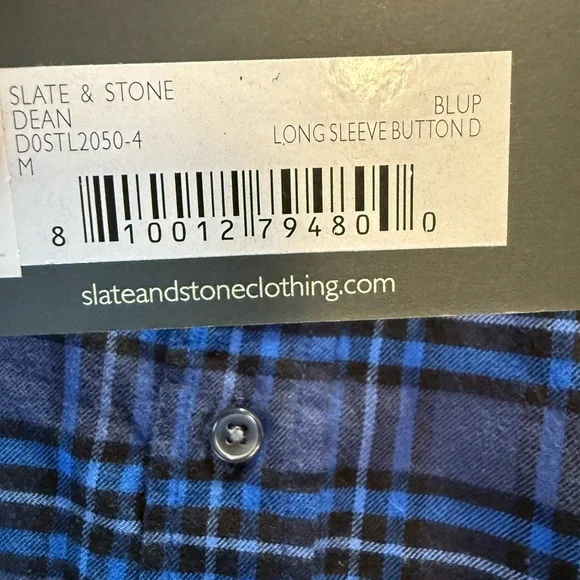NWT Slate & Stone Dean Blue Plaid Flannel Button Down Shirt Men's Medium - Picture 5 of 9